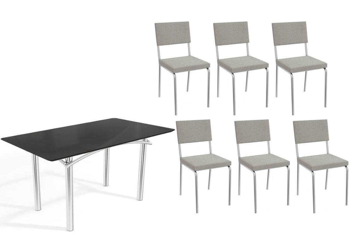 Sala Jantar Mesa Elba Tampo Madeirado c/ Vidro 160cm e 6 Cadeiras Zaria - Kappesberg