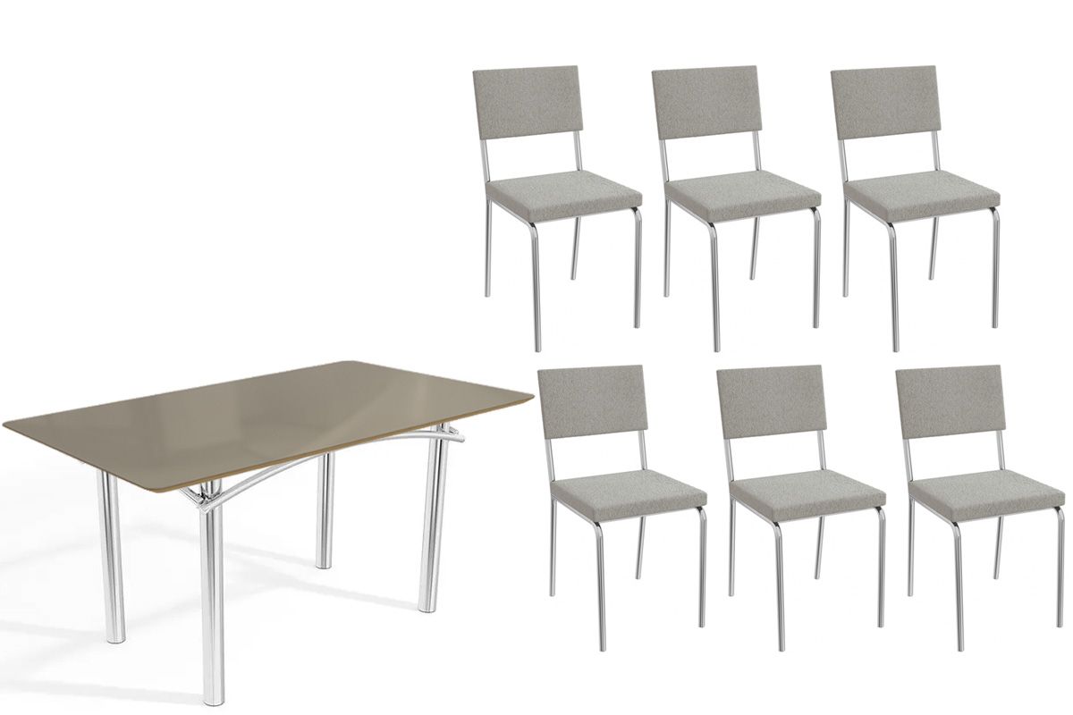 Sala Jantar Mesa Elba Tampo Madeirado c/ Vidro 160cm e 6 Cadeiras Zaria - Kappesberg