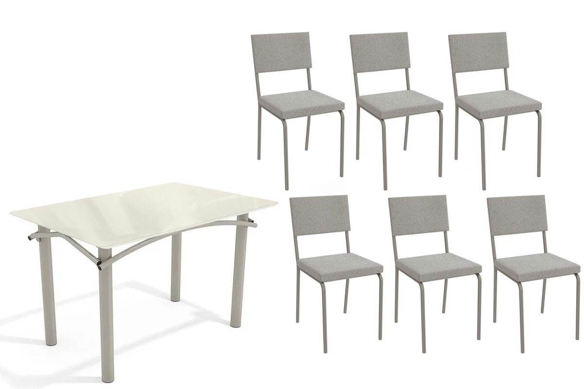 Sala Jantar Mesa Elba Tampo Madeirado c/ Vidro 120cm e 6 Cadeiras Zaria - Kappesberg