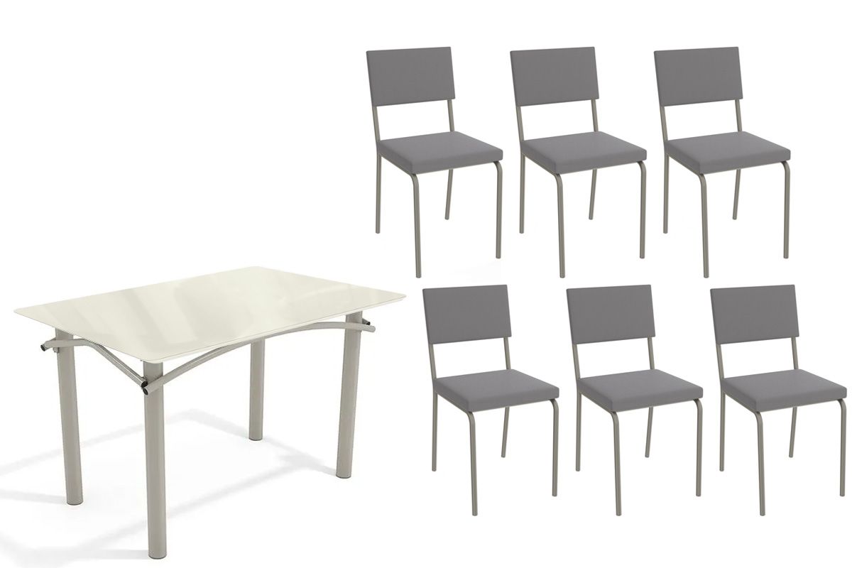 Sala Jantar Mesa Elba Tampo Madeirado c/ Vidro 120cm e 6 Cadeiras Zaria - Kappesberg