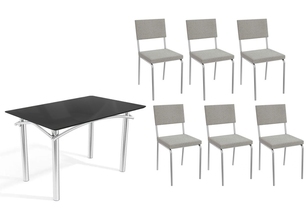 Sala Jantar Mesa Elba Tampo Madeirado c/ Vidro 120cm e 6 Cadeiras Zaria - Kappesberg