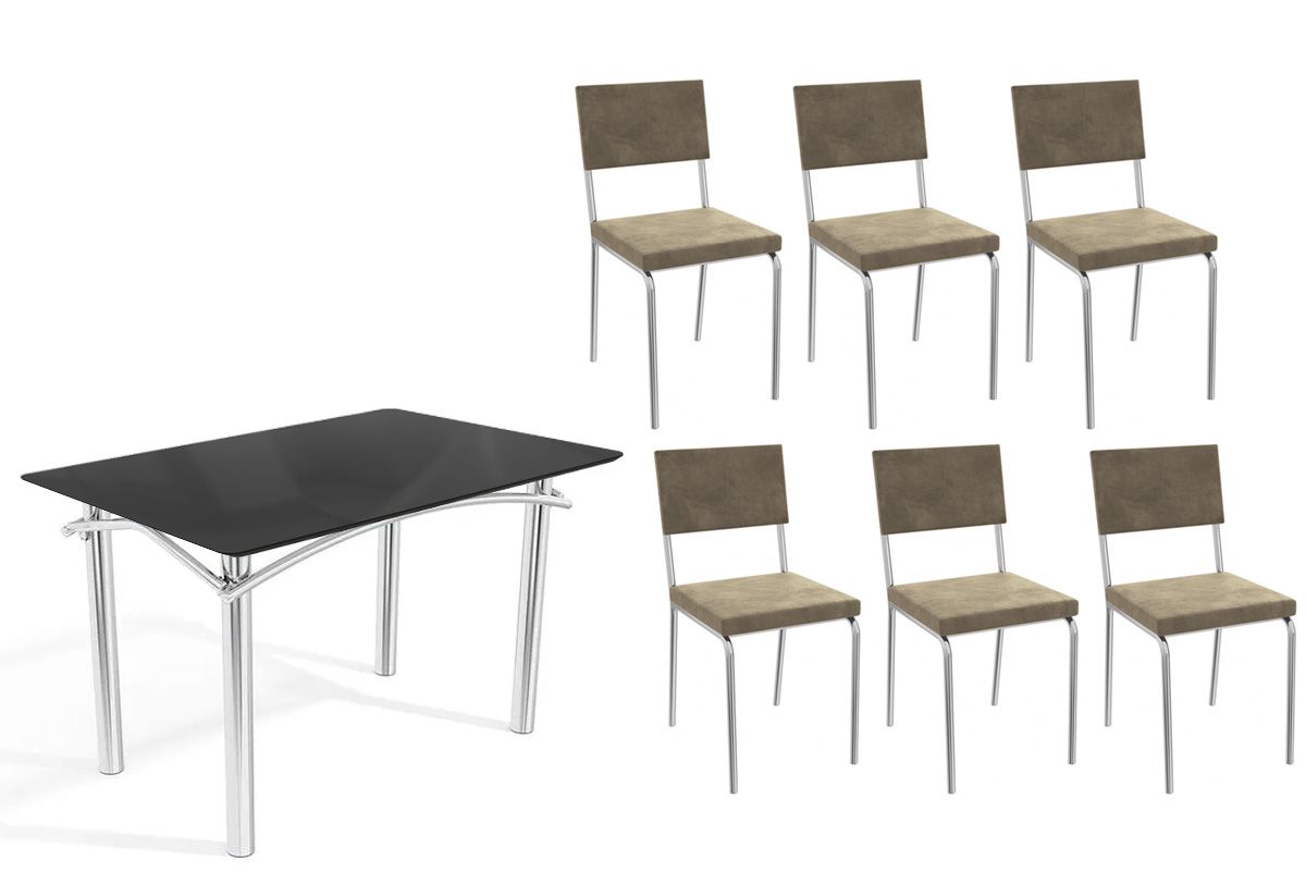 Sala Jantar Mesa Elba Tampo Madeirado c/ Vidro 120cm e 6 Cadeiras Zaria - Kappesberg