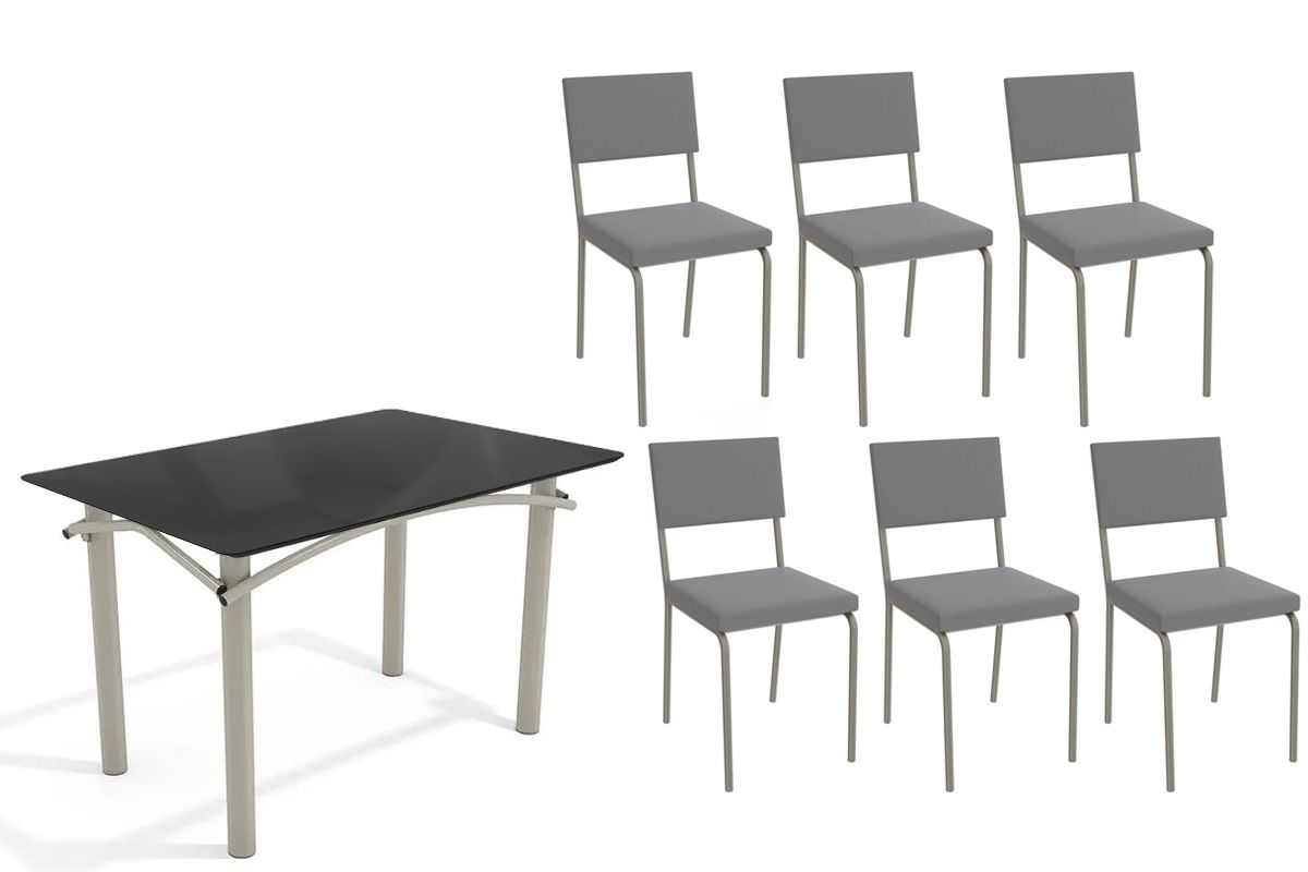 Sala Jantar Mesa Elba Tampo Madeirado c/ Vidro 120cm e 6 Cadeiras Zaria - Kappesberg