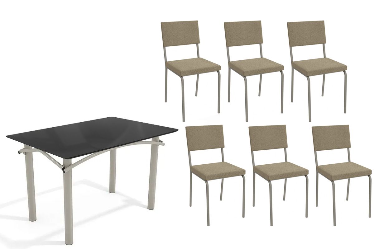 Sala Jantar Mesa Elba Tampo Madeirado c/ Vidro 120cm e 6 Cadeiras Zaria - Kappesberg