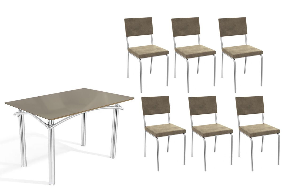 Sala Jantar Mesa Elba Tampo Madeirado c/ Vidro 120cm e 6 Cadeiras Zaria - Kappesberg