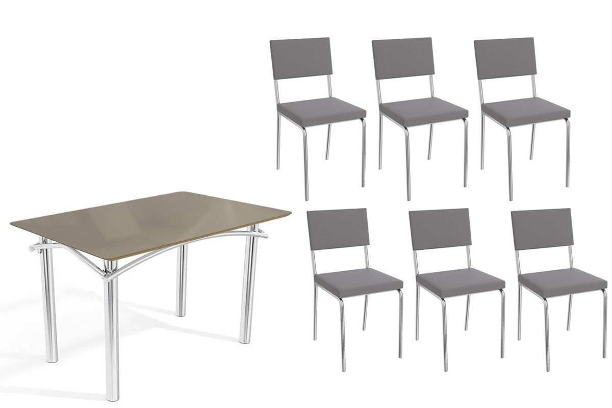 Sala Jantar Mesa Elba Tampo Madeirado c/ Vidro 120cm e 6 Cadeiras Zaria - Kappesberg