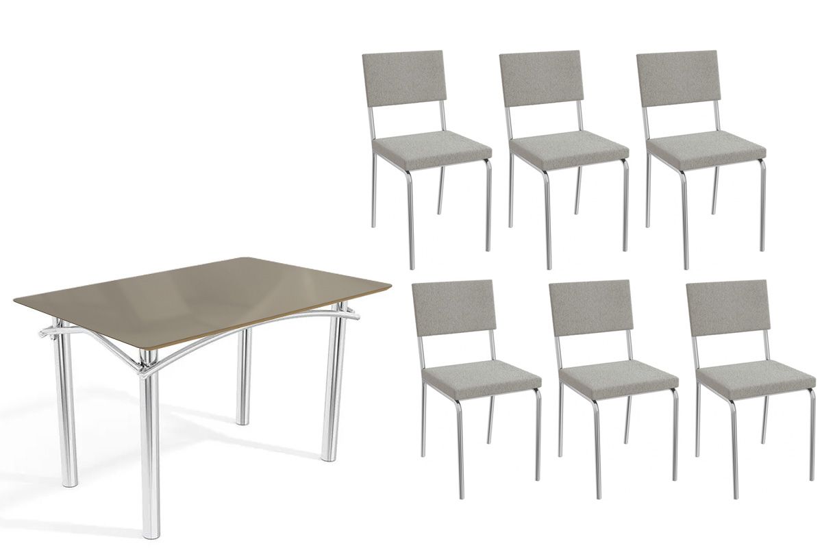 Sala Jantar Mesa Elba Tampo Madeirado c/ Vidro 120cm e 6 Cadeiras Zaria - Kappesberg