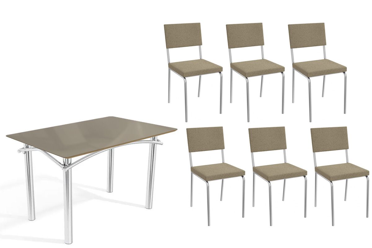 Sala Jantar Mesa Elba Tampo Madeirado c/ Vidro 120cm e 6 Cadeiras Zaria - Kappesberg