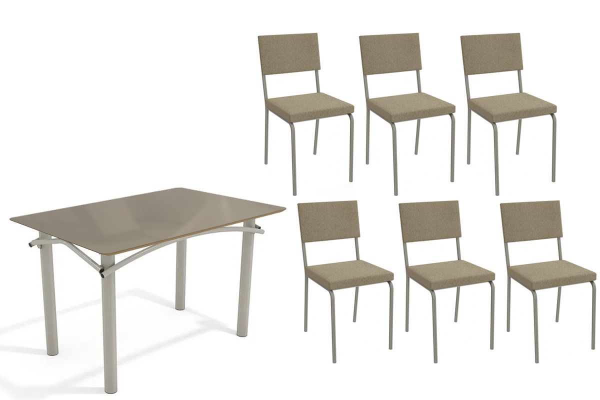 Sala Jantar Mesa Elba Tampo Madeirado c/ Vidro 120cm e 6 Cadeiras Zaria - Kappesberg