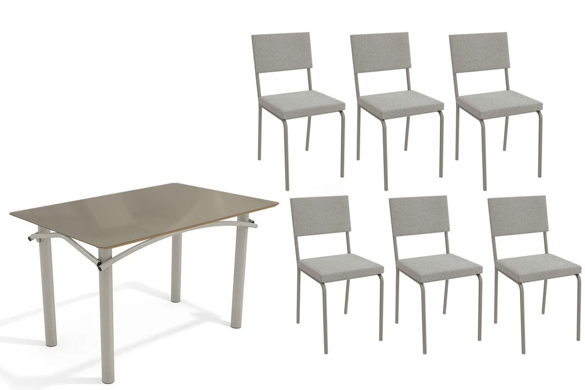 Sala Jantar Mesa Elba Tampo Madeirado c/ Vidro 120cm e 6 Cadeiras Zaria - Kappesberg