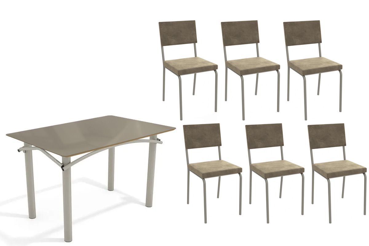 Sala Jantar Mesa Elba Tampo Madeirado c/ Vidro 120cm e 6 Cadeiras Zaria - Kappesberg