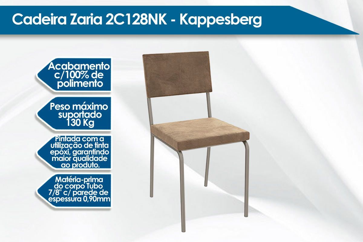 Sala Jantar Mesa Elba c/ Tampo de Vidro 120cm e 6 Cadeiras Zaria - Kappesberg