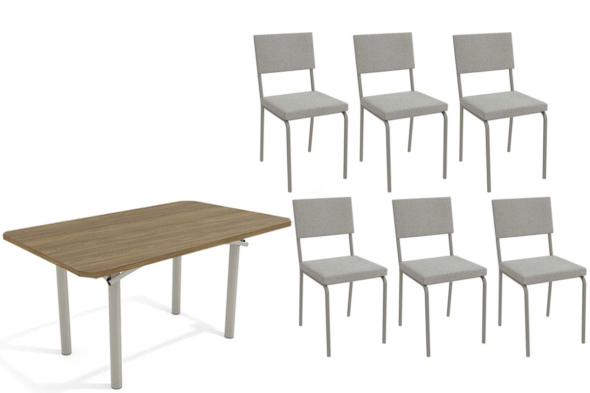 Sala Jantar Mesa Elba c/ Tampo de Madeira 160cm e 6 Cadeiras Zaria - Kappesberg