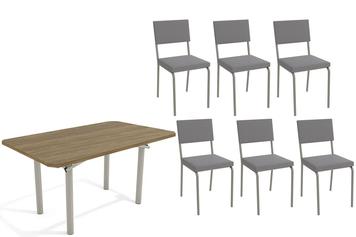 Sala Jantar Mesa Elba c/ Tampo de Madeira 160cm e 6 Cadeiras Zaria - Kappesberg