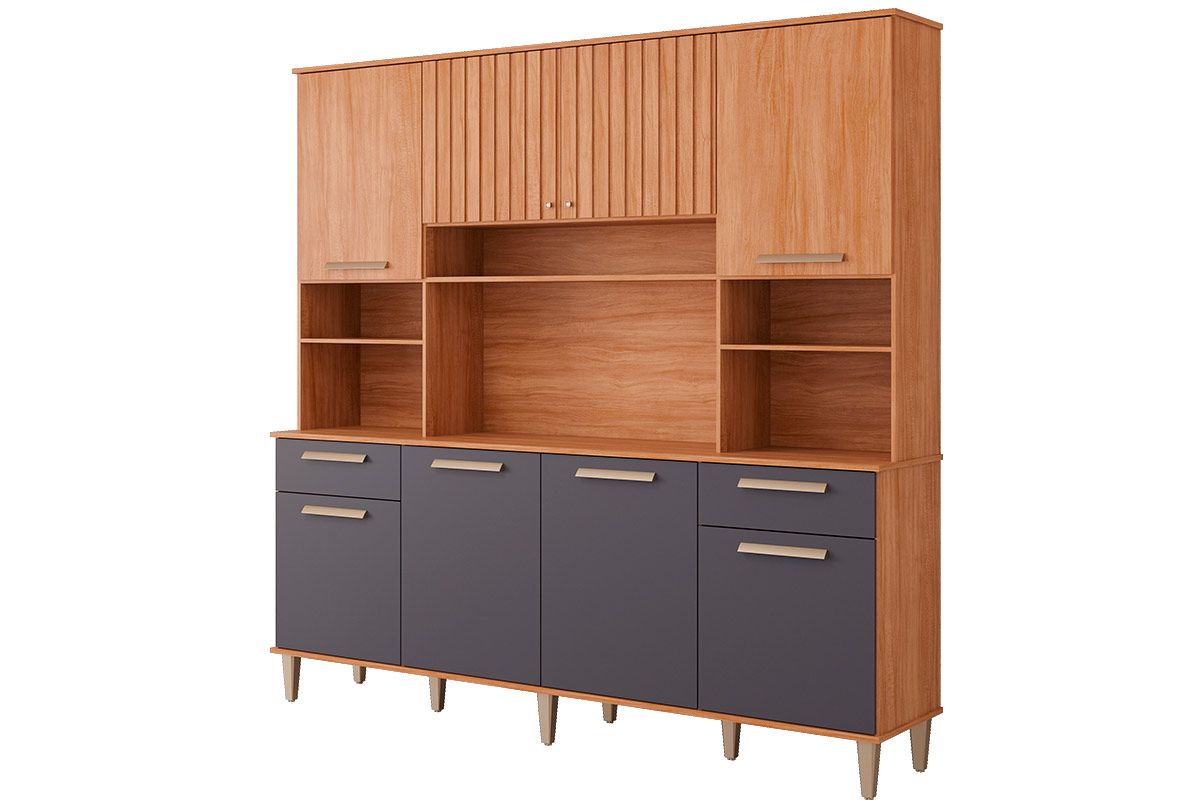Cozinha Compacta MGM Livia 8 Portas 2 Gavetas e 6 NichosCinamomo/Titanium