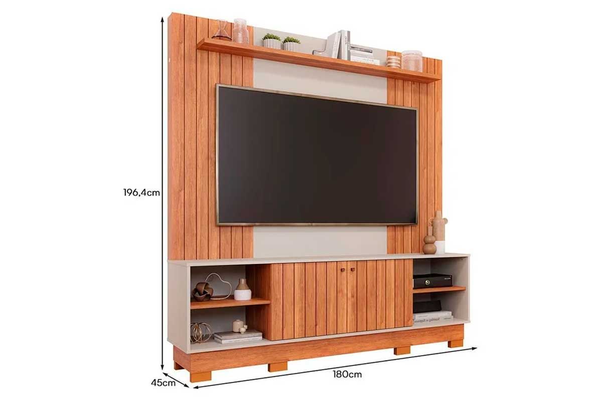 Home p/ TV até 70 Pol Caribe 1.8 Ripado c/2 Portas e 4 Nichos 180x196cm Permóbili