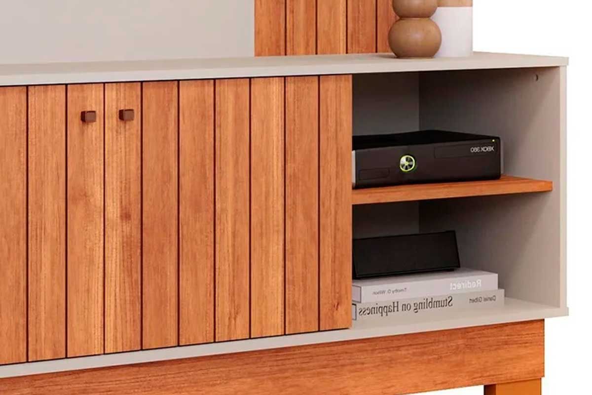 Home p/ TV até 70 Pol Caribe 1.8 Ripado c/2 Portas e 4 Nichos 180x196cm Permóbili
