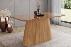 Mesa Jantar Olivia SC117 c/Tampo Madeirado c/Vidro Curvo 160x90cm Henn