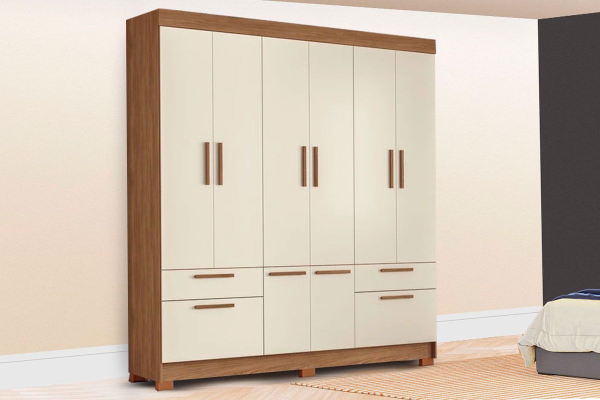 Guarda Roupa Casal 8 Portas e 4 Gavetas c/Pés Curitiba 8.4 S. AndiráJatoba/Areia