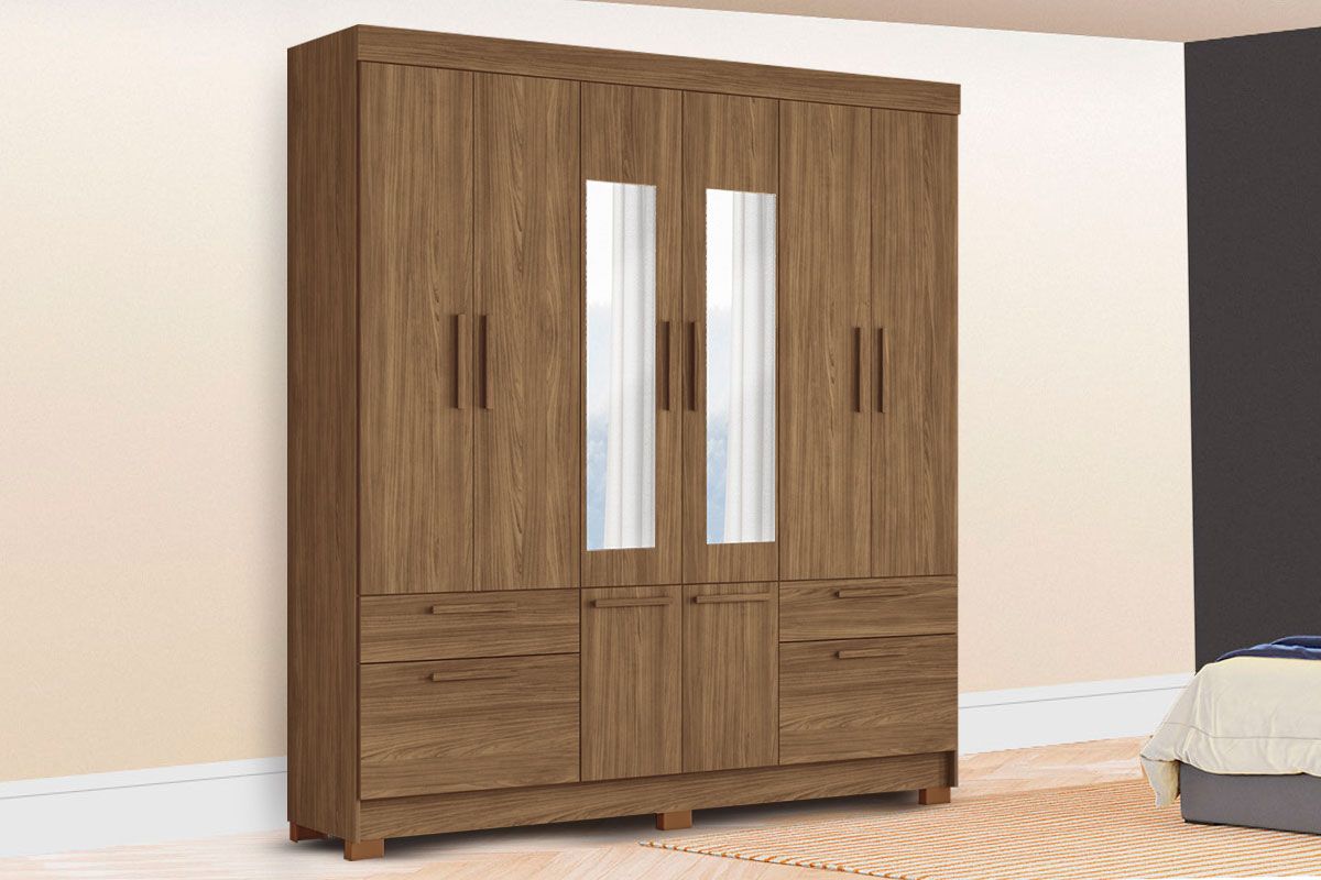 Guarda Roupa Casal 8 Portas (2 c/Espelho) e 4 Gavetas c/Pés Curitiba 8.4 S. Andirá