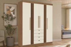 Guarda Roupa Casal 4 Portas e 4 Gavetas Aurora 4.4 S. Andirá - Jatoba/Areia