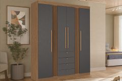 Guarda Roupa Casal 4 Portas e 4 Gavetas Aurora 4.4 S. Andirá - Jatobá/Grafite
