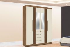 Guarda Roupa Casal 4 Portas (2 c/Espelho) e 4 Gavetas Aurora 4.4 S. Andirá - Jatoba/Areia