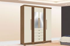 Guarda Roupa Casal 4 Portas (2 c/Espelho) e 4 Gavetas c/Pés Aurora 4.4 S. Andirá - Jatoba/Areia