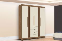 Guarda Roupa Casal 4 Portas e 4 Gavetas c/Pés Aurora 4.4 S. Andirá - Jatoba/Areia