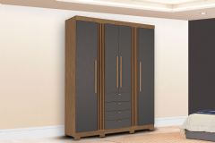 Guarda Roupa Casal 4 Portas e 4 Gavetas c/Pés Aurora 4.4 S. Andirá - Jatobá/Grafite