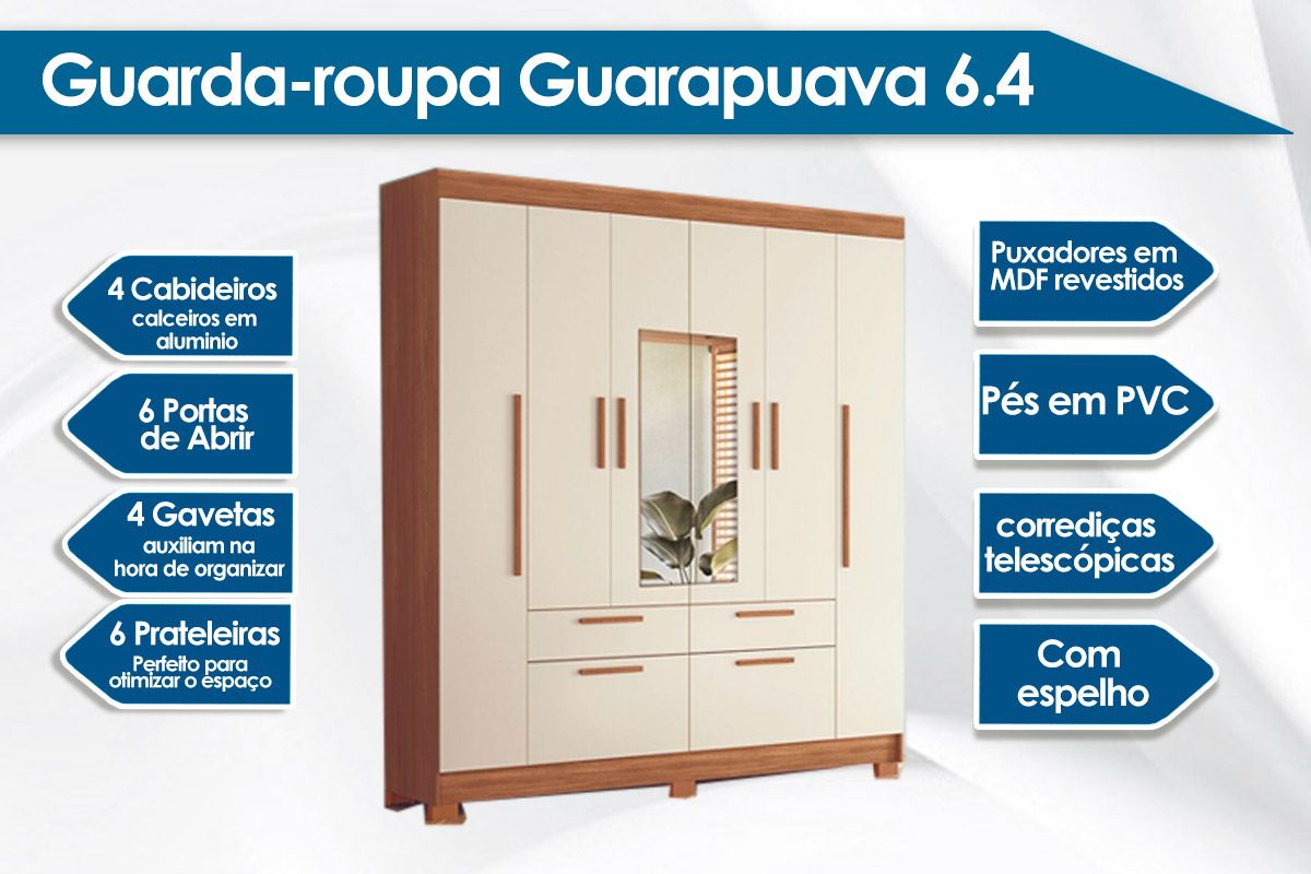 Guarda Roupa Casal 6 Portas c/Esp Guarapuava S. Andirá