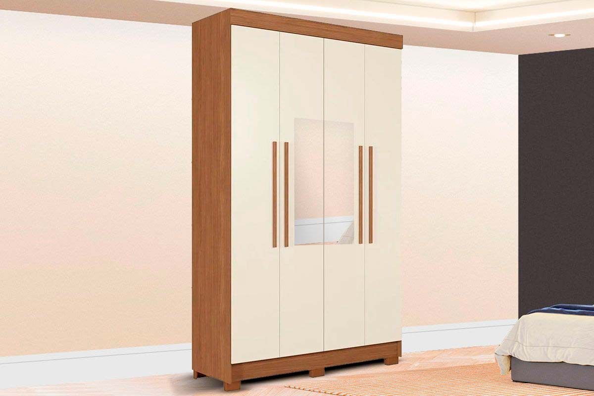 Guarda Roupa Solteiro 4 Portas (2 c/Espelho) e 2 Gavetas c/Pés Sarandi S. AndiráJatoba/Areia