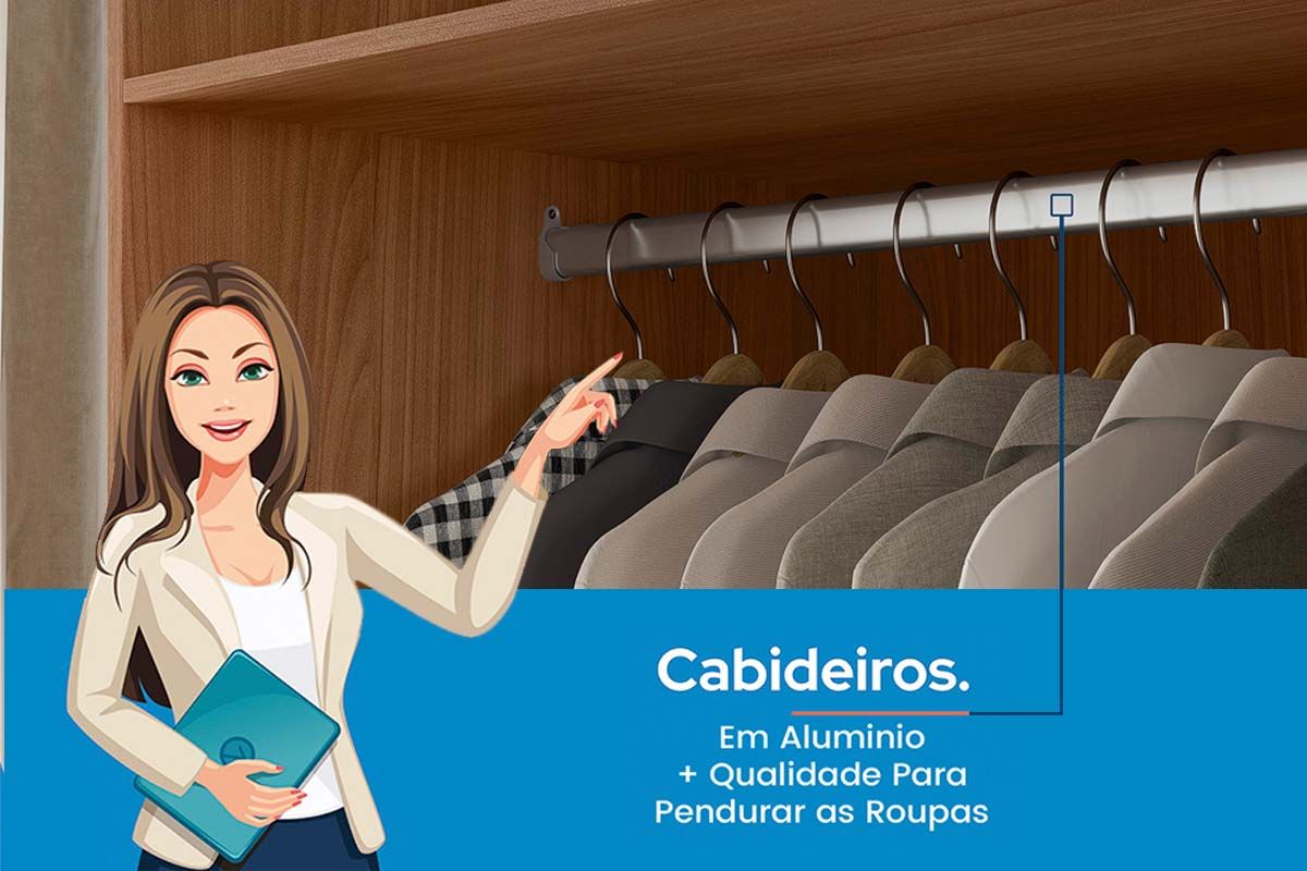 Guarda Roupa Casal 6 Portas (2 c/Espelho) e 2 Gavetas c/Pés Toledo S. Andirá