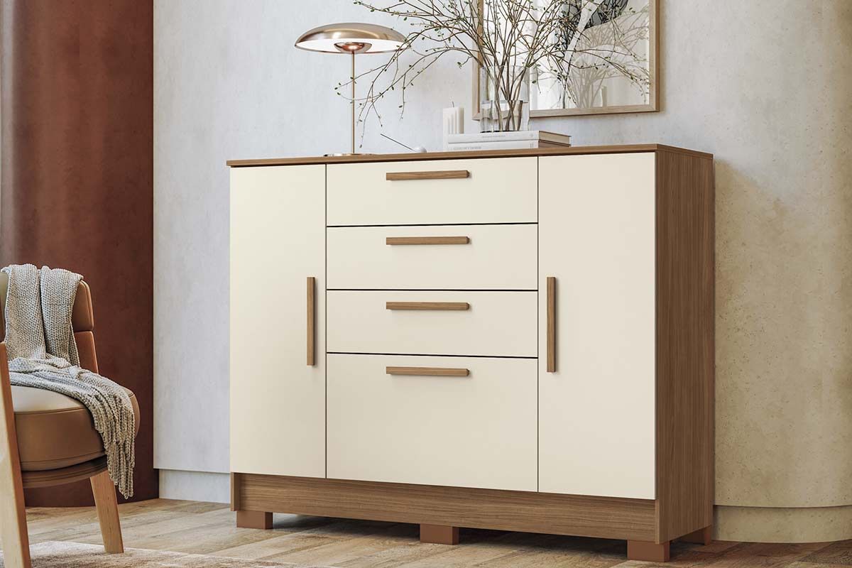 Cômoda Pinhais c/2 Portas e 4 Gavetas S. AndiráJatoba/Areia