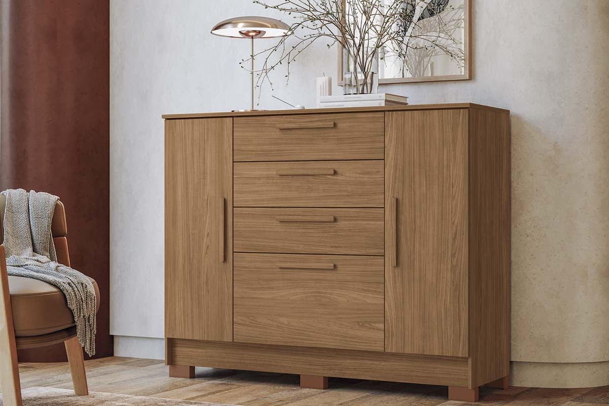 Cômoda Pinhais c/2 Portas e 4 Gavetas S. AndiráJatobá