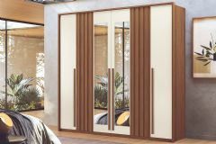 Guarda Roupa Casal 6 Portas (2 c/Espelho) e 4 Gavetas Coimbra S. Andirá - Jatoba/Areia