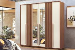 Guarda Roupa Casal 6 Portas (2 c/Espelho) e 4 Gavetas c/Pés Coimbra S. Andirá - Jatoba/Areia