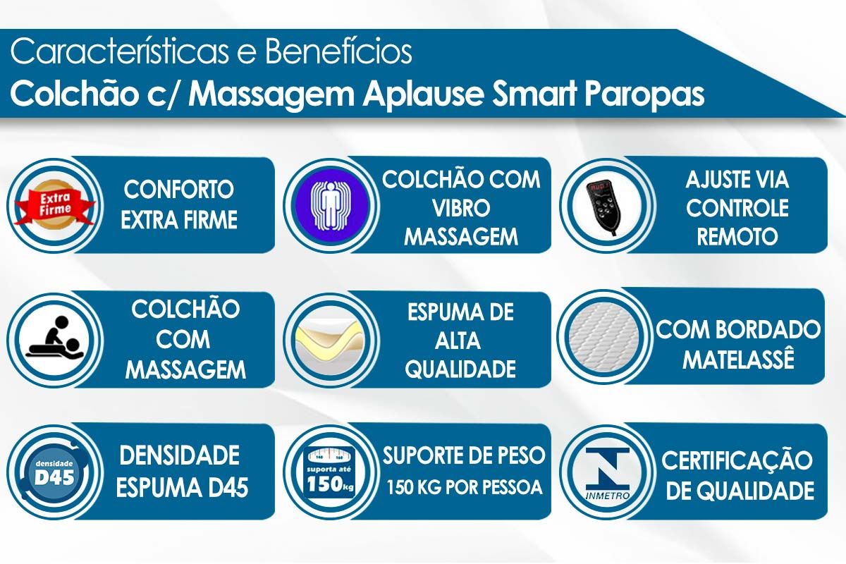 Colchão Magnético c/Massagem Paropas D45 Aplause Colchão Magnético c/Massagem Paropas D45 Aplause