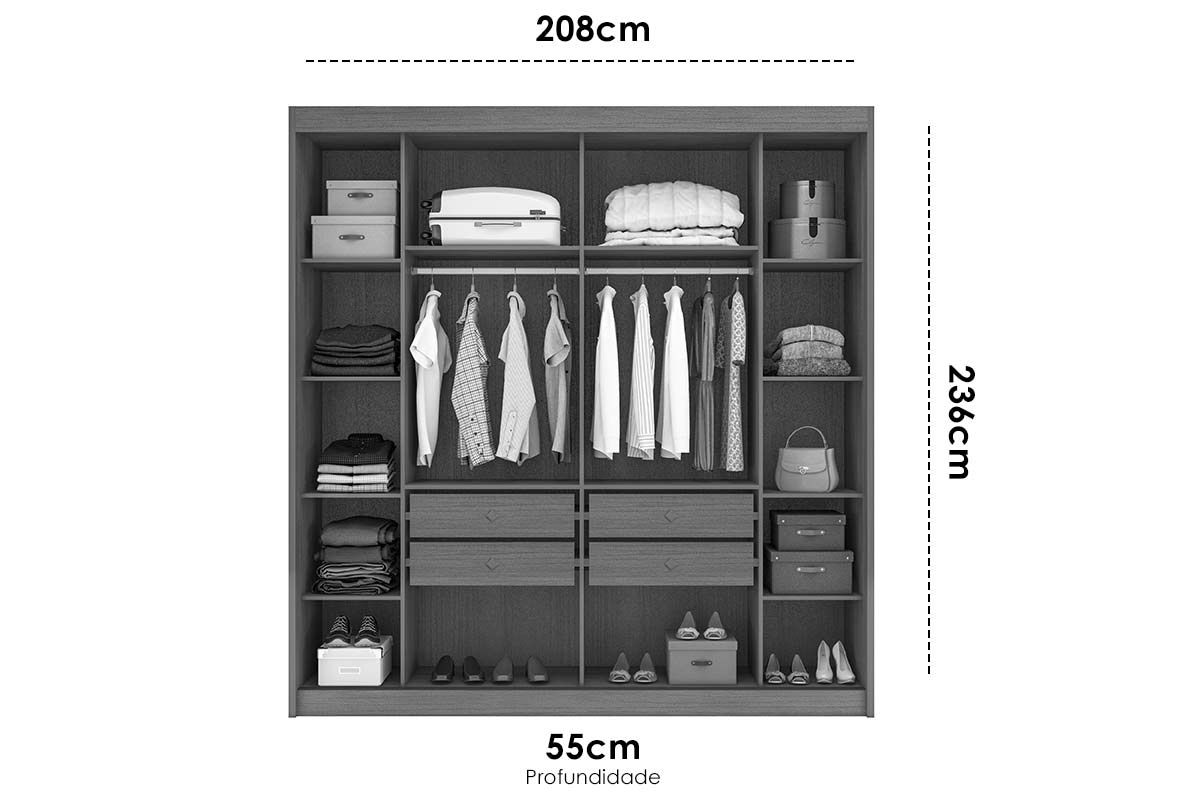 Guarda Roupa Casal 2 Portas de Correr (1 c/Espelho) e 4 Gavetas Sienna/Versatto N. Horizonte Guarda Roupa Casal 2 Portas de Correr (1 c/Espelho) e 4 Gavetas Sienna/Versatto N. Horizonte