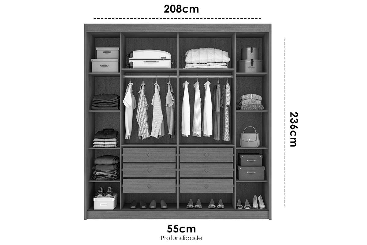 Guarda Roupa Casal 2 Portas de Correr (1 c/Espelho) e 6 Gavetas Sienna/Versatto N. Horizonte Guarda Roupa Casal 2 Portas de Correr (1 c/Espelho) e 6 Gavetas Sienna/Versatto N. Horizonte