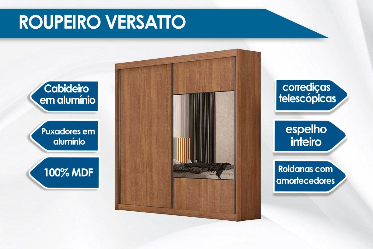 Guarda Roupa Casal 2 Portas de Correr (1 c/Espelho) e 6 Gavetas Sienna/Versatto N. Horizonte Guarda Roupa Casal 2 Portas de Correr (1 c/Espelho) e 6 Gavetas Sienna/Versatto N. Horizonte