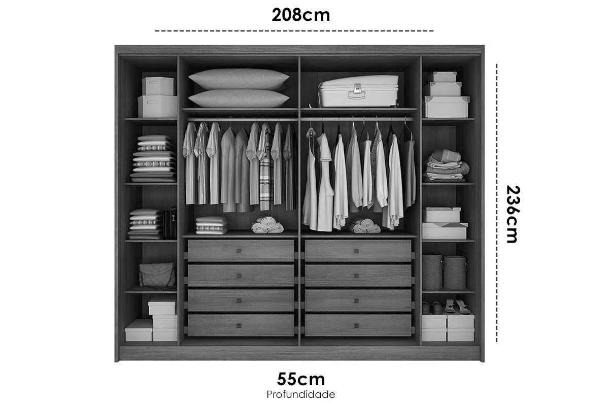 Guarda Roupa Casal 2 Portas de Correr (1 c/Espelho) e 8 Gavetas Sienna/Versatto N. Horizonte Guarda Roupa Casal 2 Portas de Correr (1 c/Espelho) e 8 Gavetas Sienna/Versatto N. Horizonte