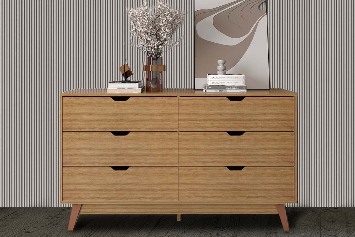 Cômoda CM8044 6 Gavetas Tecno MobiliAmêndoa Cômoda CM8044 6 Gavetas Tecno MobiliAmêndoa