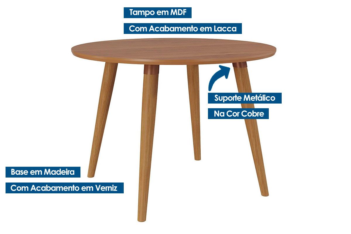Mesa Jantar Dani c/Tampo Madeirado Redondo 109cm Cimol Mesa Jantar Dani c/Tampo Madeirado Redondo 109cm Cimol