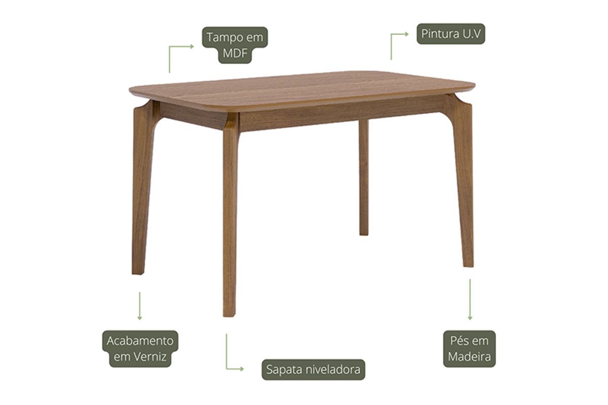 Mesa Jantar Ficus Natuame c/Tampo Madeirado 130x80cm Cimol