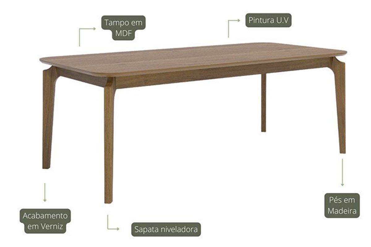 Mesa Jantar Ficus Natuame c/Tampo Madeirado 210x100cm Cimol