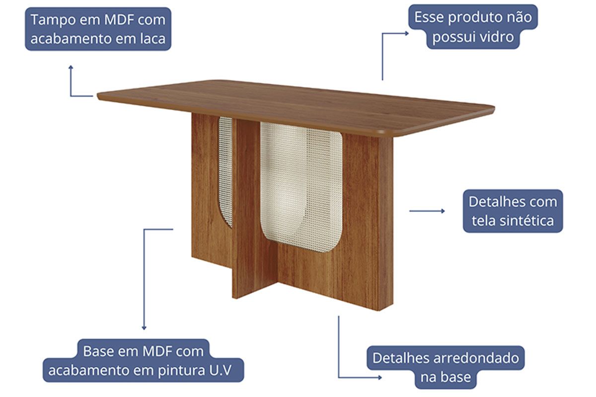 Mesa Jantar Louise c/Tampo Madeirado 160x80cm Cimol