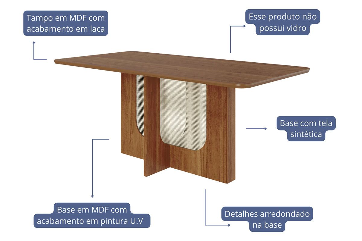 Mesa Jantar Louise c/Tampo Madeirado 180x90cm Cimol