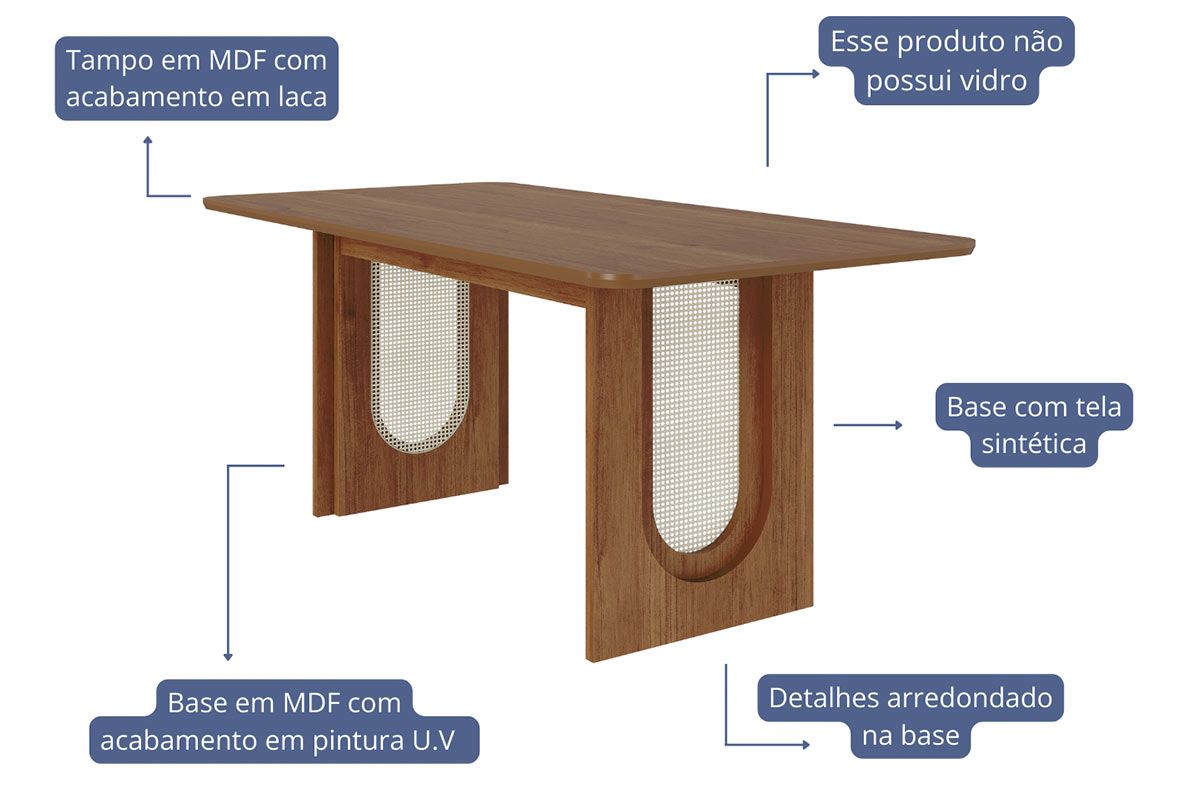 Mesa Jantar Valentina c/Tampo Madeirado 180x90cm Cimol Mesa Jantar Valentina c/Tampo Madeirado 180x90cm Cimol