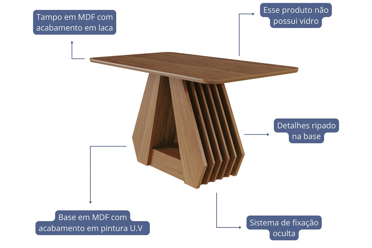 Mesa Jantar Agata c/Tampo MDF 130cm Cimol Mesa Jantar Agata c/Tampo MDF 130cm Cimol